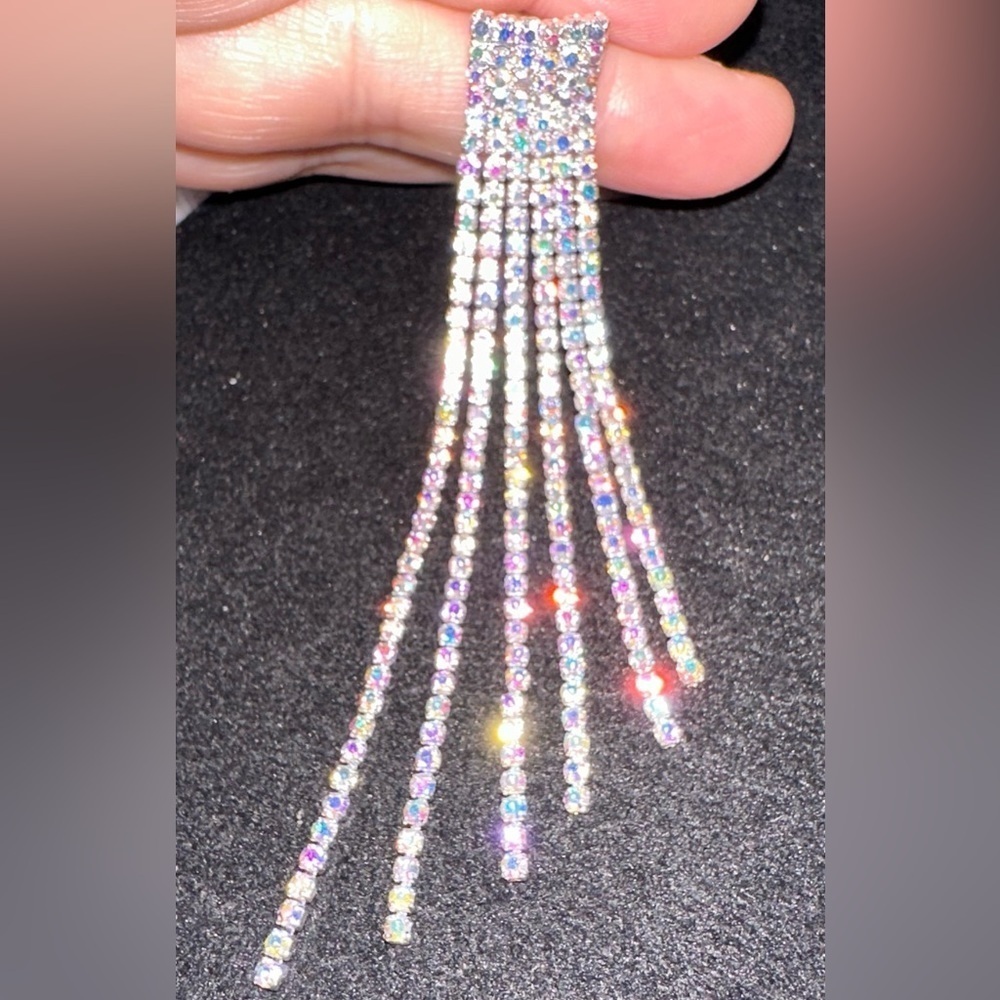 Sterling Silver Plated Tassel Drop Dangle Earrings Zircon View 2